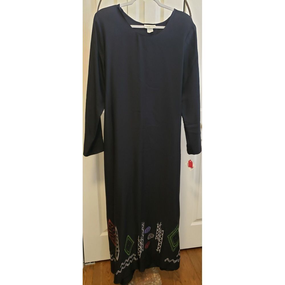 Connie Choi Maxi Dress leaf designs long sleeve tie back sz large nwt made in us
